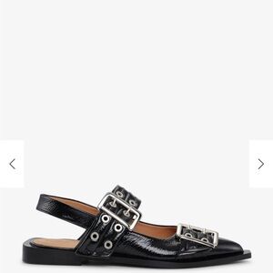 GANNI Patent Buckle Black Slingback Women's Shoes 37